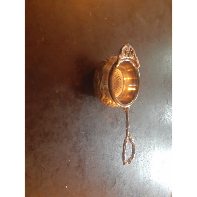 1950s 1950s Silverplate Tea Bag or Lemon Strainer Basket Spoon & Cup For Sale - Image 5 of 7