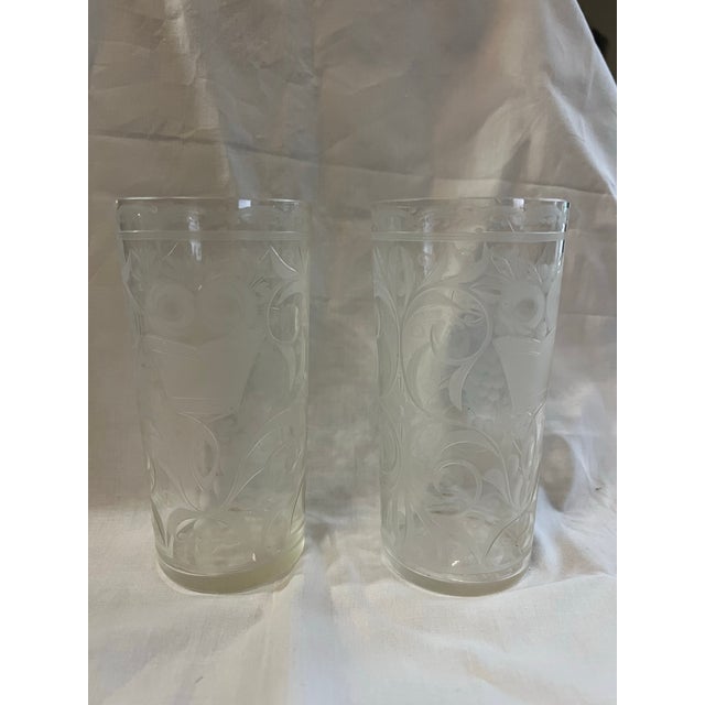 Hollywood Regency 1970s Elegant Etched Glass Cups - a Pair For Sale - Image 3 of 8