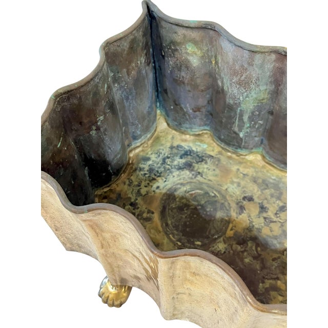 Vintage Mid Century Brutalist Italian Brass Planter Paw Feet For Sale - Image 10 of 18