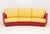 Rolf Benz Curved Two-Tone Three-Seat Sofa, in red suede and tan leather upholstery. 32" H x 108" W x 36" D; seat: 16" H....