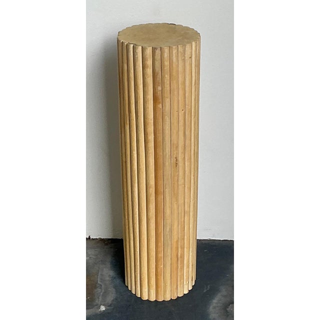 Vintage Ribbed Wood and Rattan Medium Pedestal For Sale - Image 14 of 15