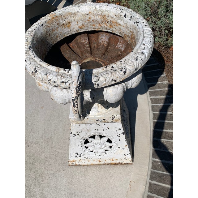 Black 19th Century Large French Cast Iron Garden Urn Double Handles With Pedestal Base For Sale - Image 8 of 13