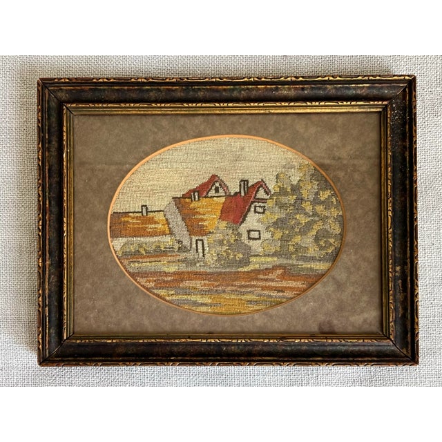 Set of 2 Antique Framed French Petit Point Needlework - Cottages For Sale - Image 4 of 12