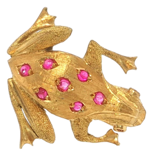 Mid 20th Century Pink Tourmaline 18k Yellow Gold Frog Brooch