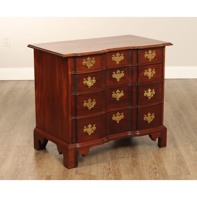 High Quality Vintage Mahogany Blockfront Chest with Dovetailed Drawers and Brass Hardware