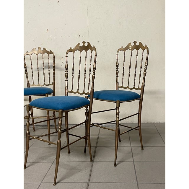 Metal Chiavarine Chairs in Brass and Fabric, 1950s, Set of 6 For Sale - Image 7 of 18
