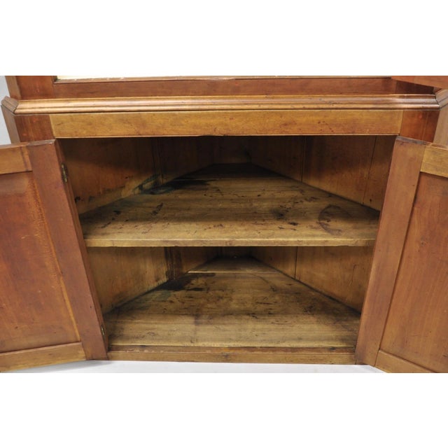 Antique Colonial Primitive Cherry Wood Glass Front Corner China Cabinet Cupboard For Sale - Image 17 of 18