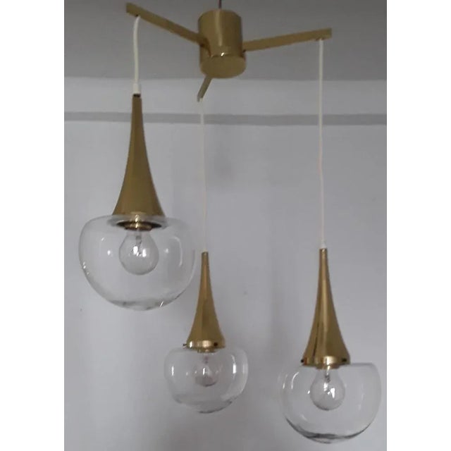 Vintage Cascade Lamp with Golden Metal Frame & 3 Clear Glass Shades from Kaiser, 1970s For Sale - Image 6 of 8