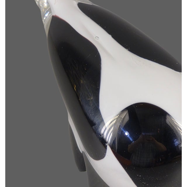 Glass Italian Hand-Blown Art Glass Spotted Black & White Cow Paperweight Figurine For Sale - Image 7 of 10