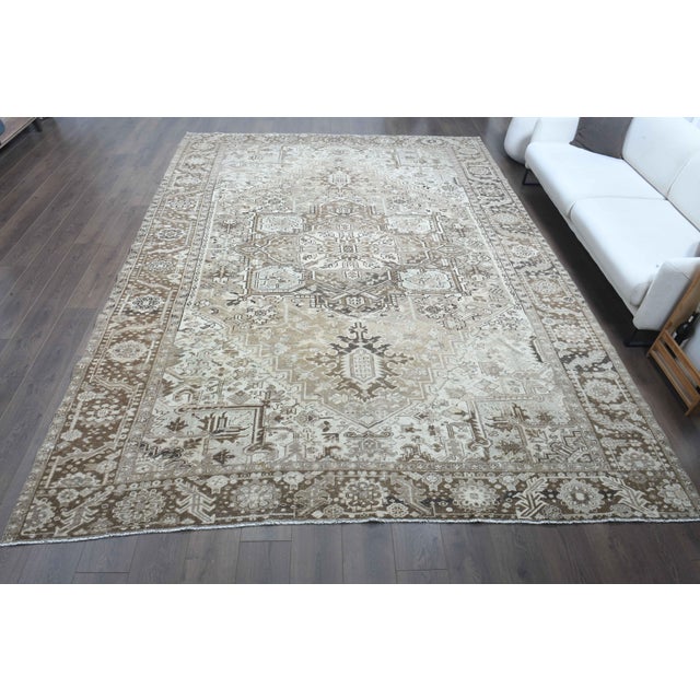 Persian 1960s Vintage Persian Handmade Wool Cotton Light Brown Area Rug For Sale - Image 3 of 11