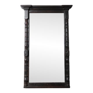 Dark Wood Mirror Frame With Turned Columns For Sale