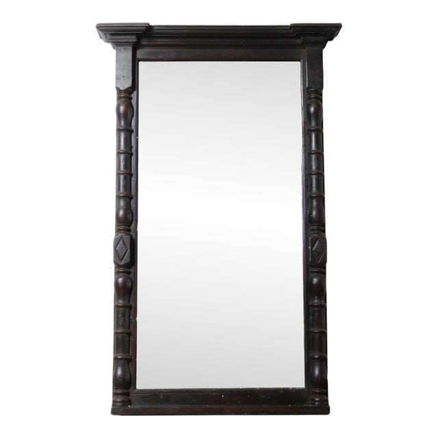 Dark Wood Mirror Frame With Turned Columns For Sale