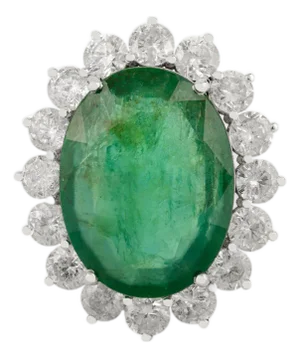 Luxury 13.17 Ct Oval Emerald & 3.39 Ct Natural Diamond Ring Size 7 in 18k Solid Gold