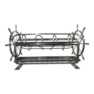 Art Deco Chrome Ships Wheel Rotating Table Top Bar For Sale