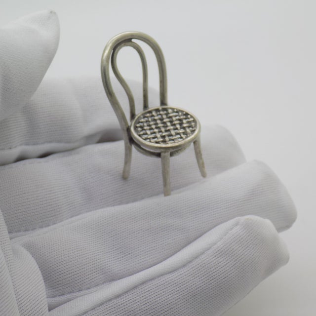 1980s Vintage Italian Handmade Silver 800 Straw Chair Miniature, Arezzo, 1980s For Sale - Image 5 of 12