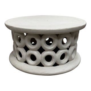 35" Round White Plaster Coffee Table for Outdoors or Indoors For Sale