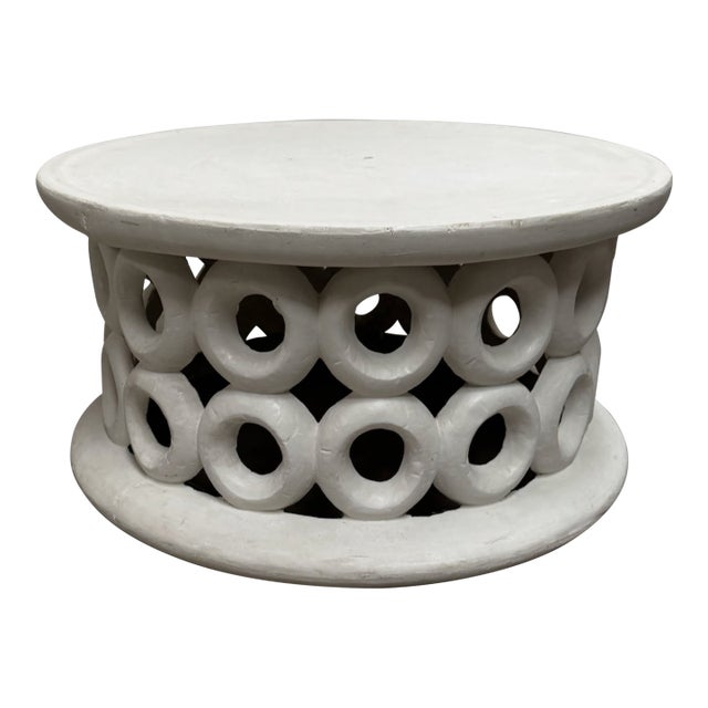 35" Round White Plaster Coffee Table for Outdoors or Indoors For Sale