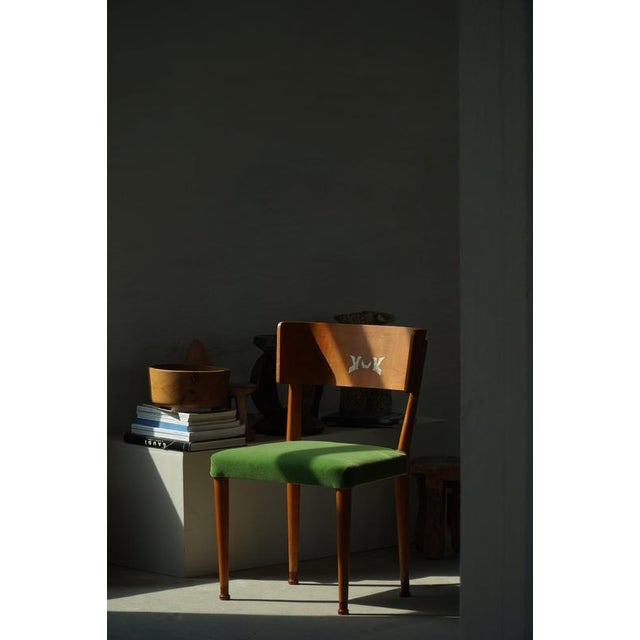 Art Deco Swedish Chairs in Birch & Mohair with Griffin Inlays from Klismos, 1930s, Set of 6 For Sale - Image 6 of 18