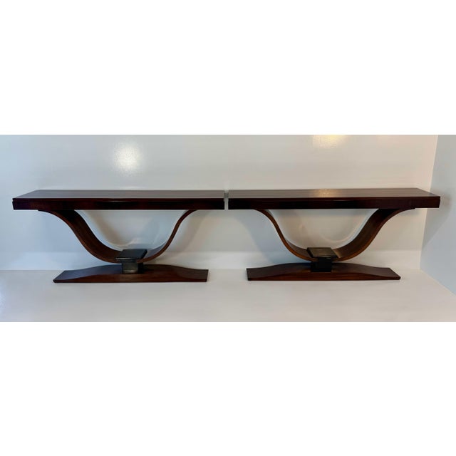 French Art Deco Consoles with Sculptural Curved Bases, 1940s, Set of 2 For Sale - Image 3 of 12