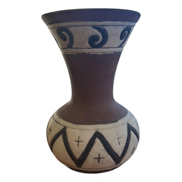 Vintage Weller Style Pottery Vase Suevo Native American Style 7" For Sale