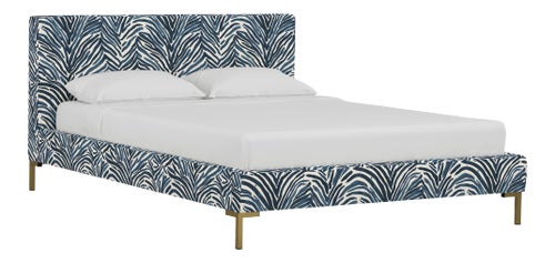 Norah Platform Bed in Blue Washed Zebra, Queen