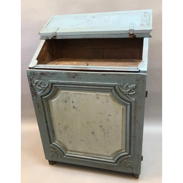 French Provincial Early 18th Century French Provincial Blue Gray Painted Single Door Cabinet With Sloped Top For Sale - Image 3 of 7