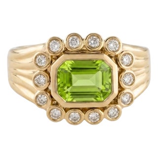 Vintage Peridot Cz Halo Ring | Peridot Statement Engagement Ring | August Birthstone Ring, Size 7 For Sale