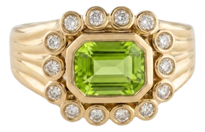 Vintage Peridot Cz Halo Ring | Peridot Statement Engagement Ring | August Birthstone Ring, Size 7