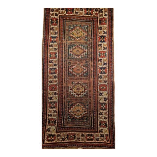 Antique Caucasian Kazak Rug, Handwoven Wool, Memling Gul Medallions, 4' x 7' For Sale