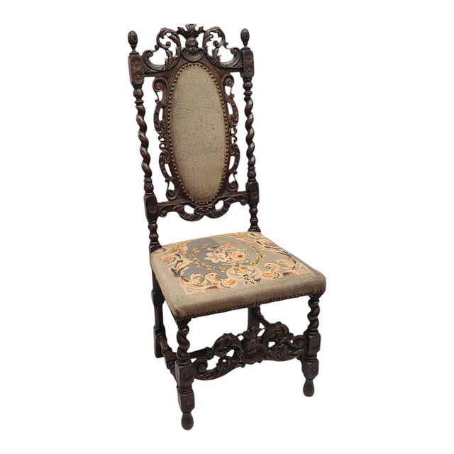Antique Jacobean Revival Carved Barley Twist Chair, Circa 1870–1890 For Sale