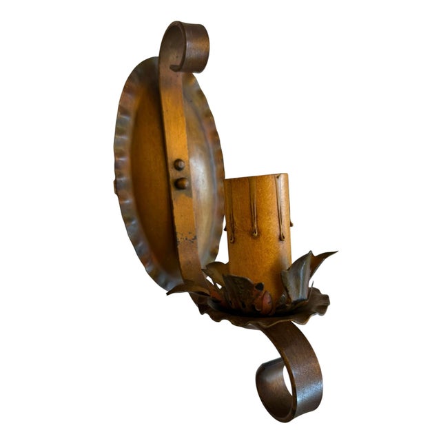 Farmhouse Circa 1920’s Pair of Polychrome Painted Botanical Wall Sconces For Sale - Image 3 of 8