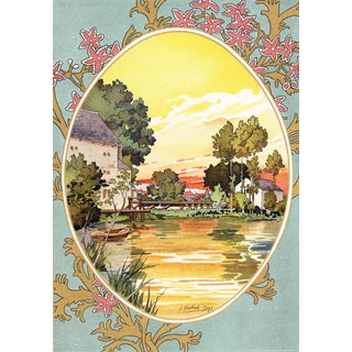 1900 Habert Dys Pastoral Landscape Lithograph For Sale