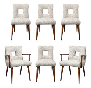 Set of 6 Mid-Century Modern Walnut Cutout Back Arm & Side Chairs by Paul Frankl
