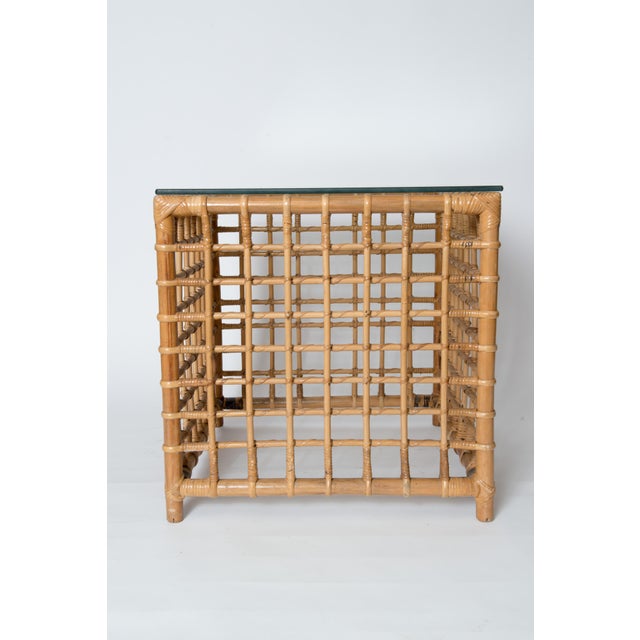 Mid-Century Modern Square Series Rattan Side Table USA 1970s Attributed to Henry Olko For Sale - Image 4 of 13