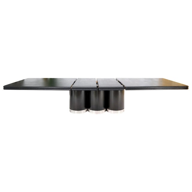 Triple Cylinder Base Lacquered Cloth Wrapped Extra Long Dining Table For Sale - Image 13 of 13