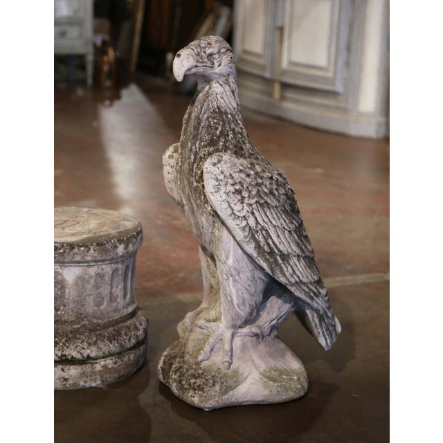 Mid Century French Cast Stone Eagle Garden Sculpture on Pedestal For Sale - Image 10 of 10