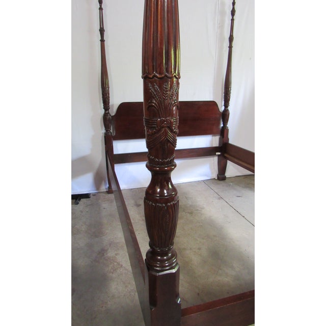 Traditional 1980s Thomasville Designer Cherry Poster Bed Rice Queen Size Carved For Sale - Image 3 of 6
