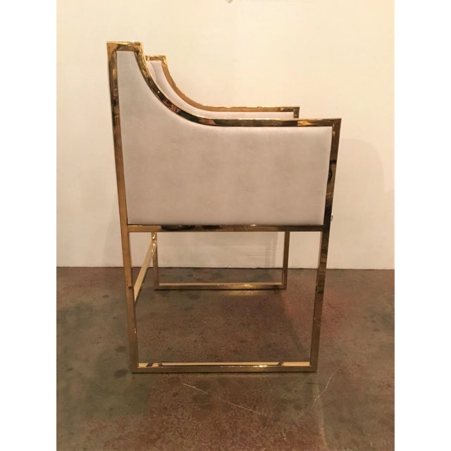 Original Retail $1659, Unique modern off-white faux shagreen side chair with brass frame by: Worlds Away, showroom floor...