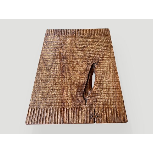 Andrianna Shamaris Minimalist Hand Carved Teak Wood Side Table or Coffee Table For Sale In New York - Image 6 of 18