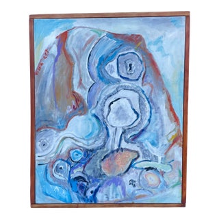 Late 20th Century Vintage Signed Abstract Flowing Forms Acrylic Painting on Canvas Board by Teresa Lawrenson, Framed For Sale