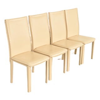 Mario Bellini Style Italian Modern Cream Leather Wrapped High Back Dining Chairs, Set of Four For Sale
