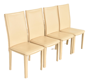 Mario Bellini Style Italian Modern Cream Leather Wrapped High Back Dining Chairs, Set of Four