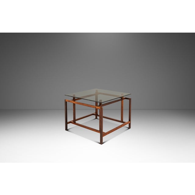 Wood Set of Two (2) Mid-Century Danish Modern Rosewood & Smoked Glass End Tables by Henning Nørgaard for Komfort of Denmark, C. 1960's For Sale - Image 7 of 17