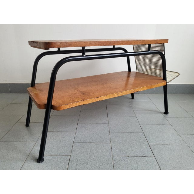 Vintage Coffee Table with Magazine Rack in Steel and Beech Wood, 1950s For Sale - Image 13 of 15