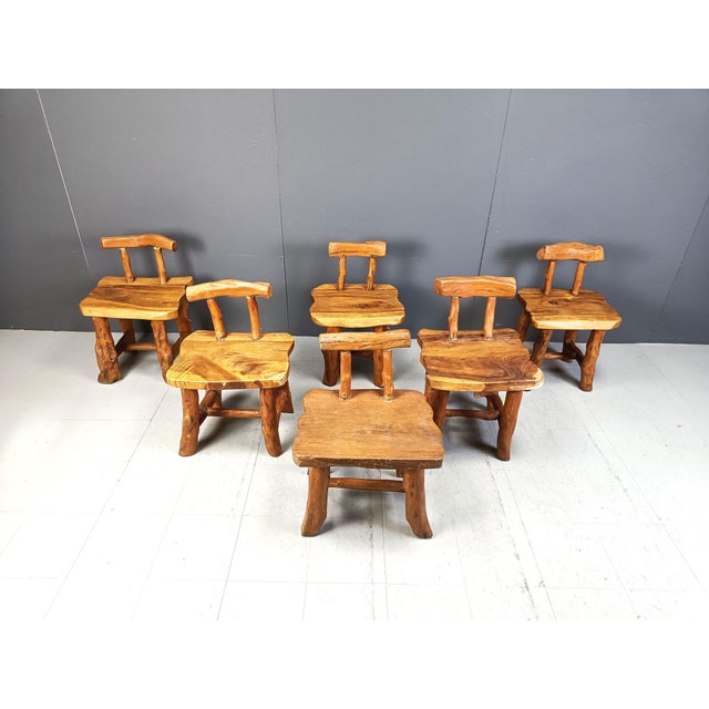 Brown Vintage Brutalist Sculptural Dining Chairs, 1960s, Set of 6 For Sale - Image 8 of 11