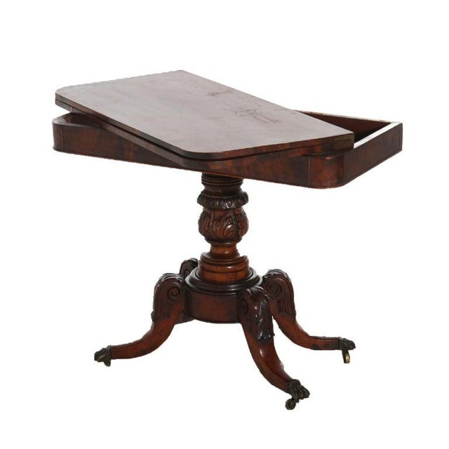 Antique Federal Duncan Phyfe Style Acanthus Carved Mahogany Card Table C1830 For Sale - Image 11 of 14