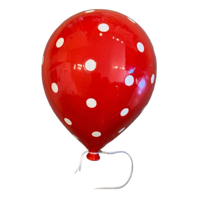 Contemporary Handmade Red Polka Dot Ceramic Balloon Wall Sculpture - Large Size For Sale