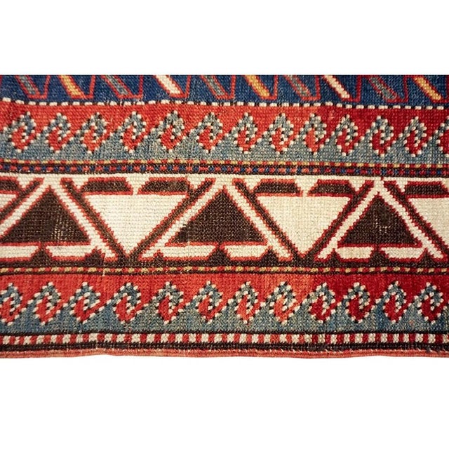 1900s Red Vibrant Field Antique Caucasian Tribal Geometric Akstafa Kazak Rug For Sale - Image 4 of 9