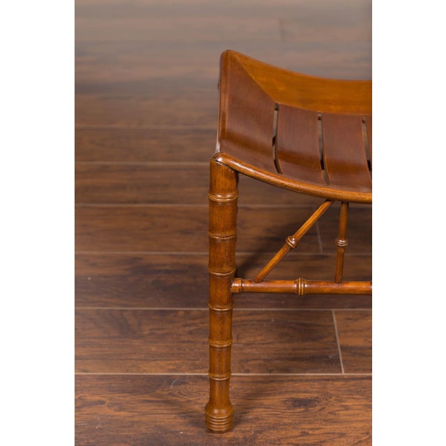 English 1920s Walnut Egyptian Revival Thebes Stool with Faux Bamboo Legs For Sale - Image 10 of 11
