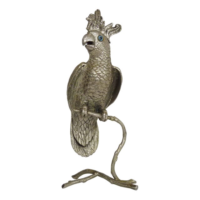 Silver Plated Bronze Cockatoo or Parrot Sculpture, 1950s For Sale